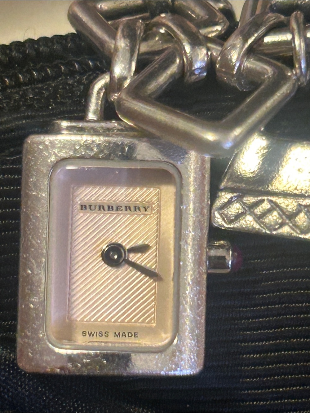 Burberry Silver Charm Watch Pendant with Cream Dial